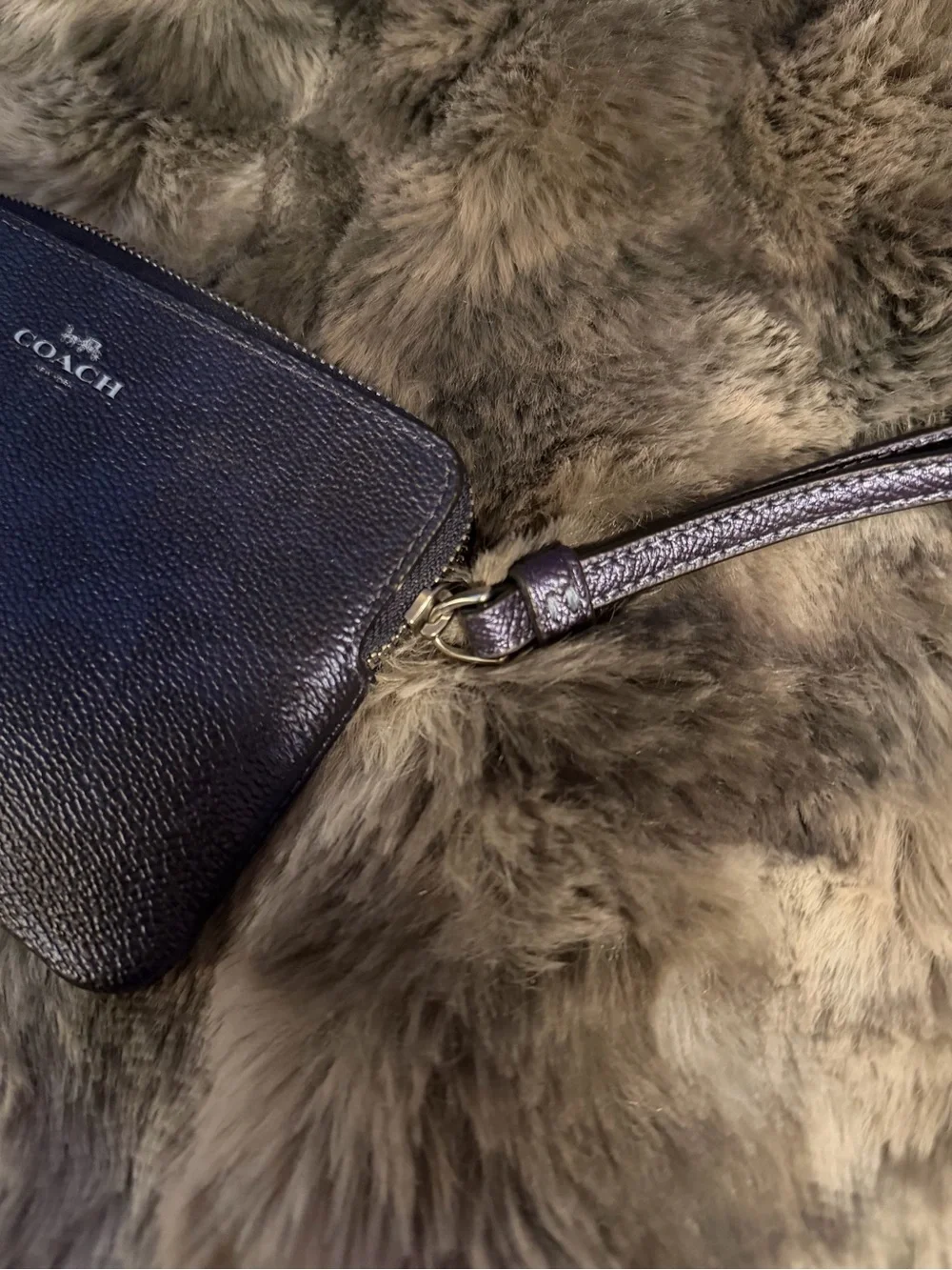 Coach Navy Blue Pebbled Leather Wristlet Pouch with Silver Hardware